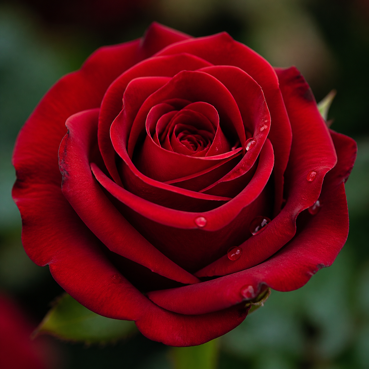 Rosa roja fresca con gotas de agua sobre los pétalos