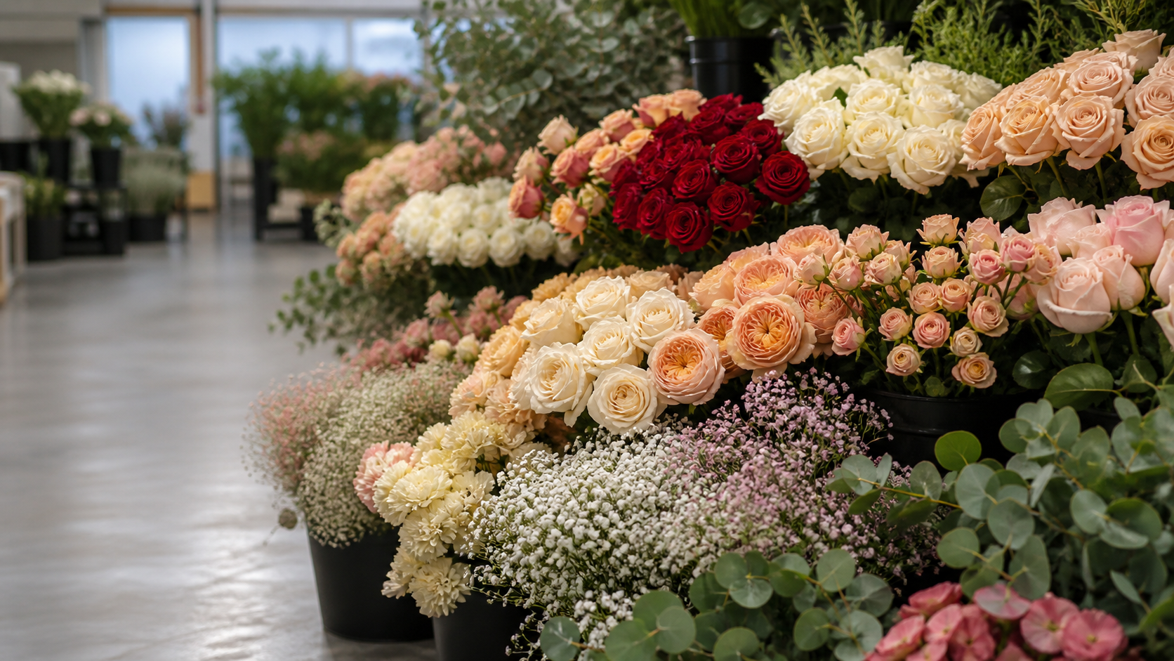Rosas de colores y flor fresca para profesionales